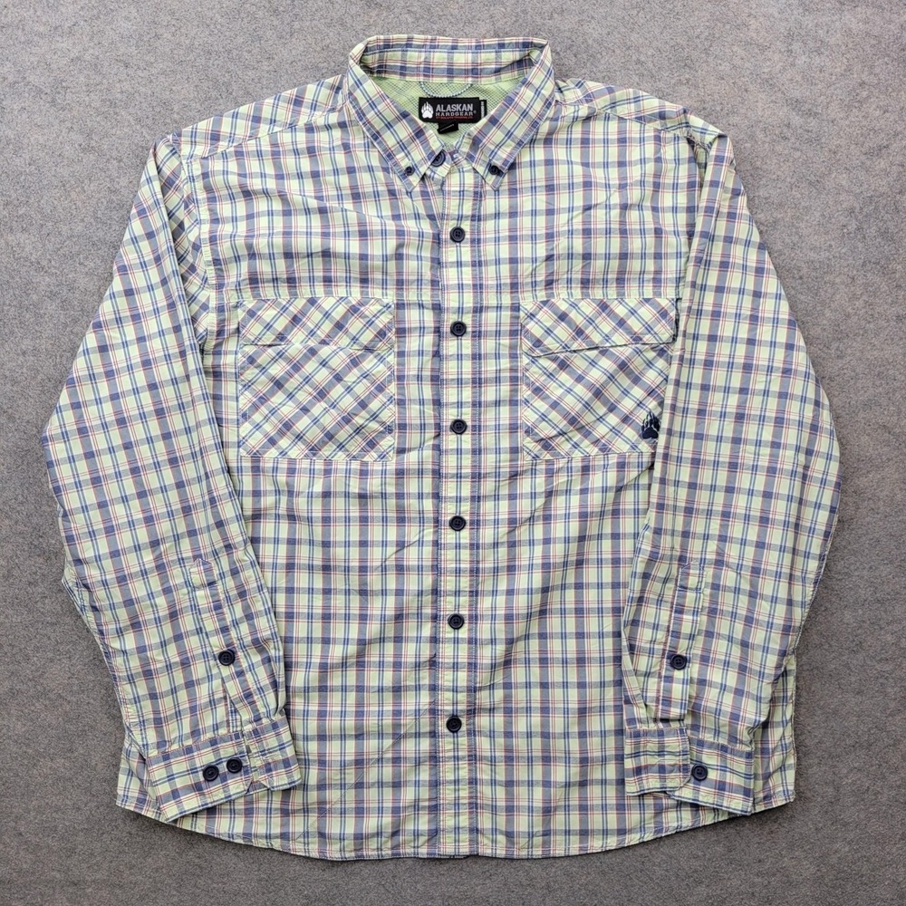 Alaskan Hardgear Shirt Mens XL Green Plaid Button Front Long Sleeve Outdoor